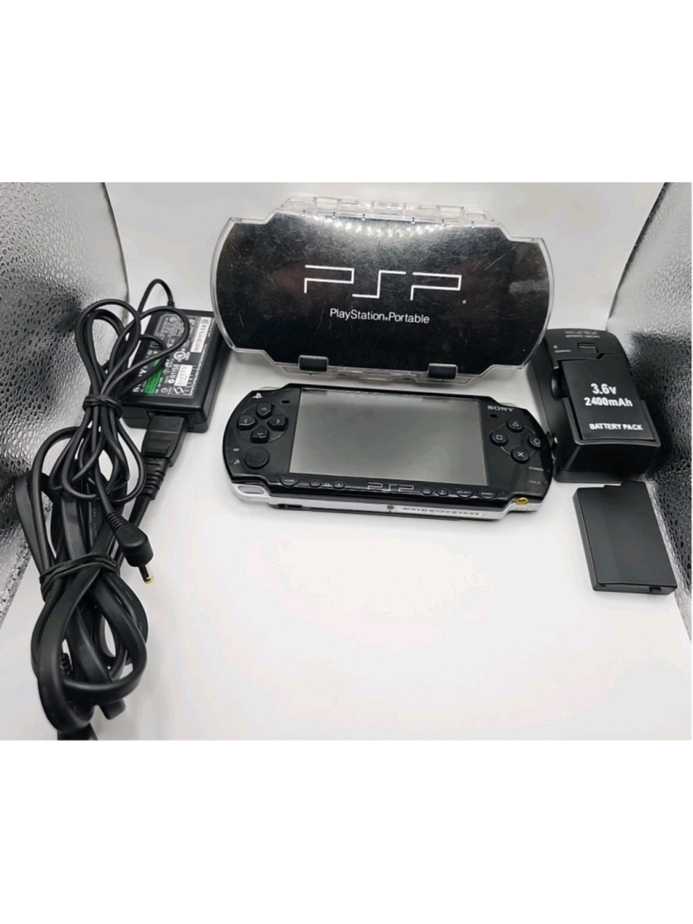 Sony PSP-2001 Black Console Tested With OEM AC Adaptor Charger, Hardshell Case..